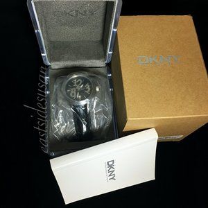NIB DKNY Stainless & Black leather NUMBERS Watch - Funky Oversize Dial